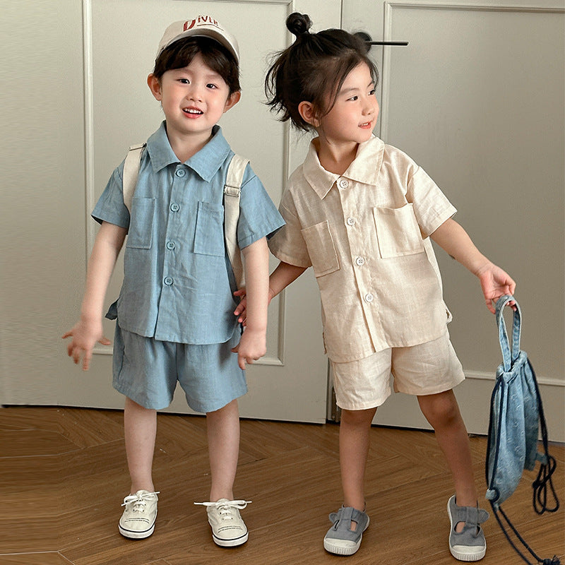 【BABY＆KID】夏新作 コットン無地ポケットセットアップ SK063004