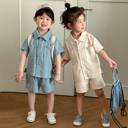 【BABY＆KID】夏新作 コットン無地ポケットセットアップ SK063004