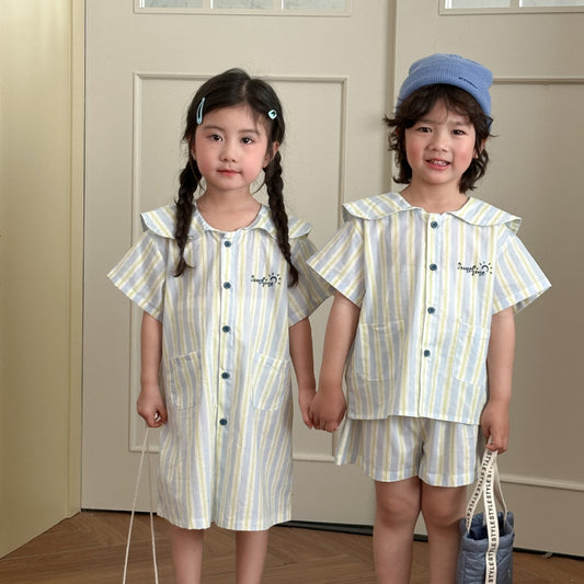【BABY&KID】夏新作 ポケット付きストライプワンピース、セットアップSK072108
