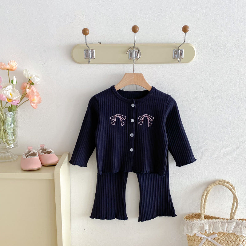 【BABY&KID】無地刺繍蝶結びリブセットアップSK092431
