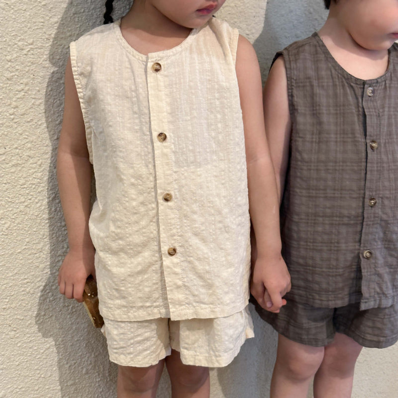 【BABY＆KID】夏新作 ノースリーブ無地セットアップ SK063003