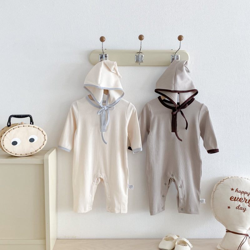 【BABY】配色長袖クルーネックカバーオール＆帽子SK100117