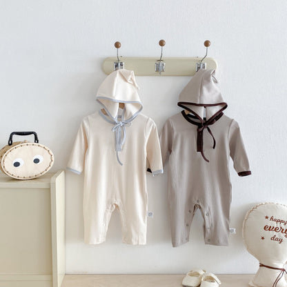 【BABY】配色長袖クルーネックカバーオール＆帽子SK100117
