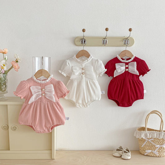 【BABY】夏新作蝶結びパフスリーブロンパースSK105002