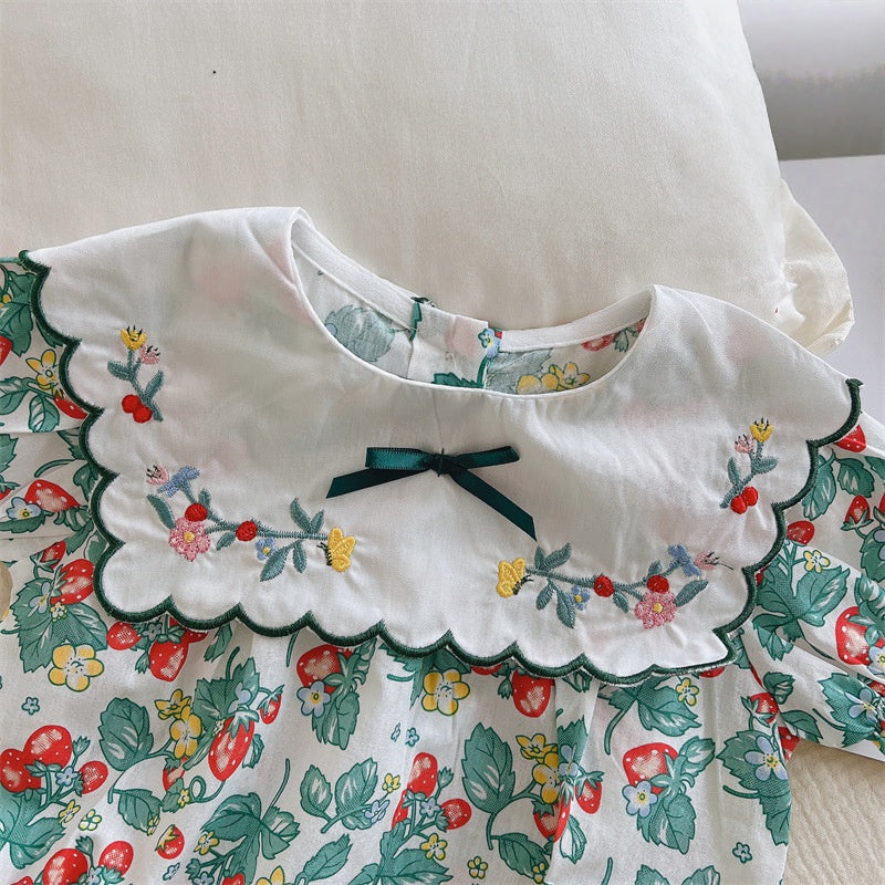 【BABY】夏新作 フラワー刺繍ロンパースSK092105