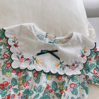 【BABY】夏新作 フラワー刺繍ロンパースSK092105