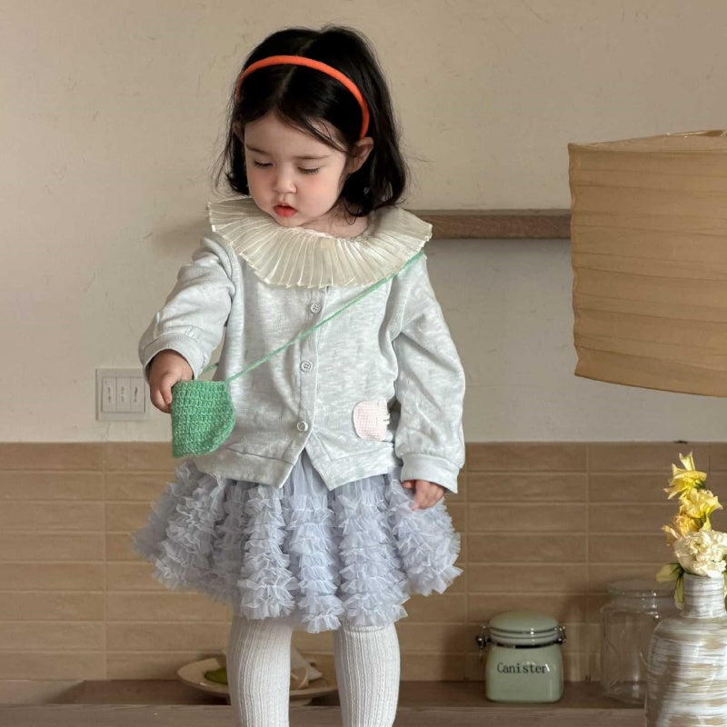 【BABY&KID】薄手ニットカーディガン、フリル襟長袖、チュールスカートSK104005