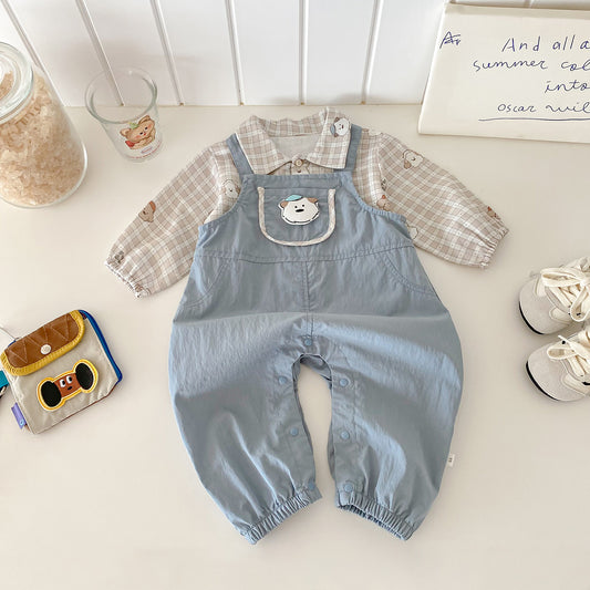 【BABY】いぬチェックシャツ&いぬサロペットパンツSK100427
