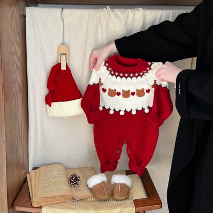 【BABY】冬新作くまハート柄ニットカバーオールSK103217