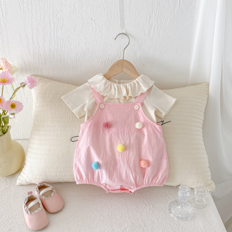 【BABY】夏新作 ピンクサロペット＆トップスセットSK082603