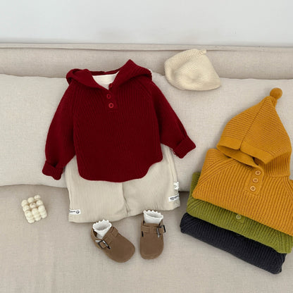 【BABY&KID】冬新作フード付きニットプルオーバーSK103011