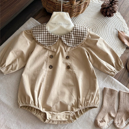 【BABY】レトロ丸襟チェックロンパースSK106913