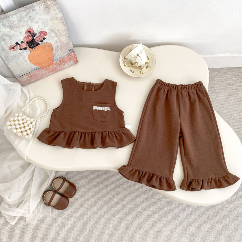 【BABY&KID】フリルヘムベスト＆パンツ、長袖TシャツSK092728