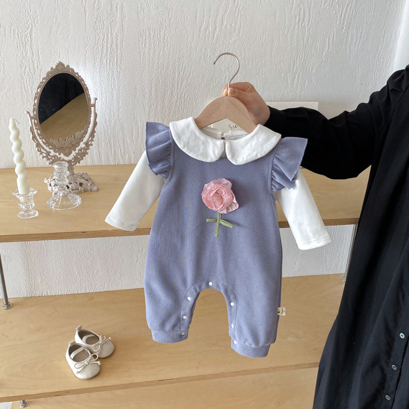 【BABY】立体フラワーフリル袖ロンパース、ドールカラーブラウスSK100832