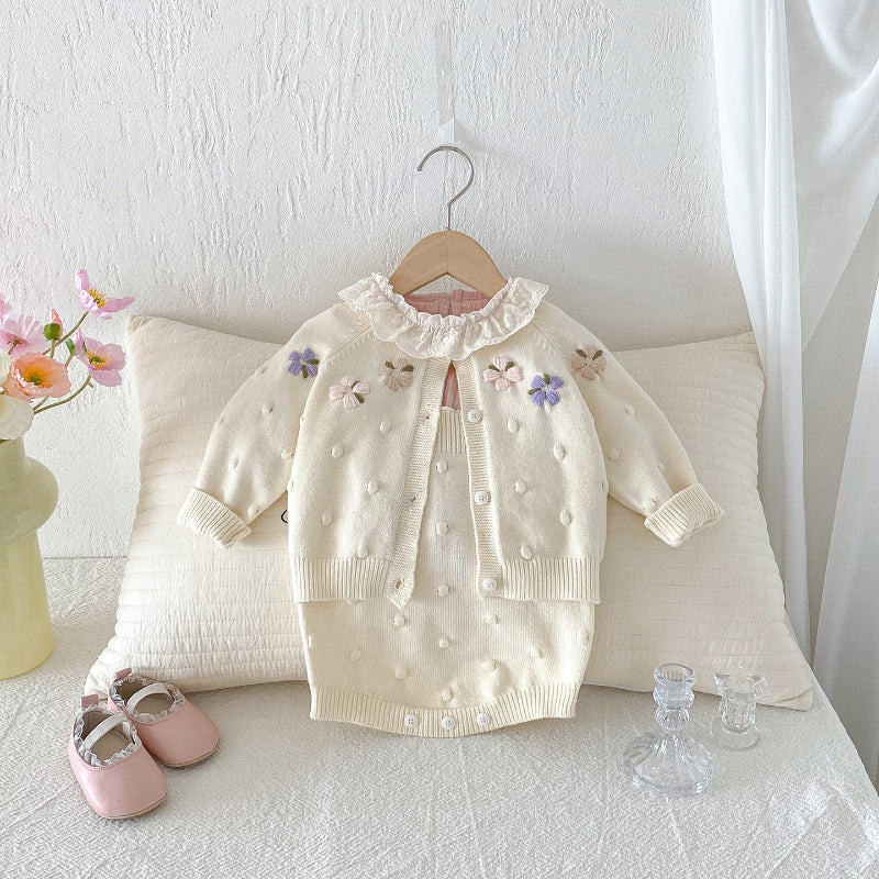 【BABY】花柄ニットカーデ＆サロペット、レースTシャツSK101416