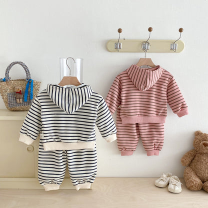 【BABY&KID】フード付きボーダーアウター＆パンツセットSK092439