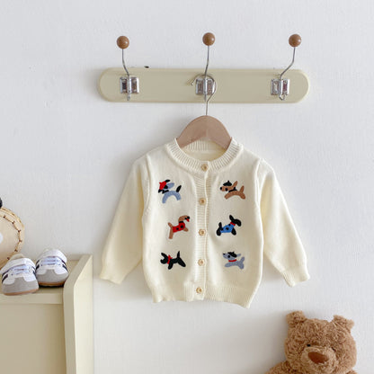 【BABY】わんちゃん刺繍ニットカーディガンSK092426