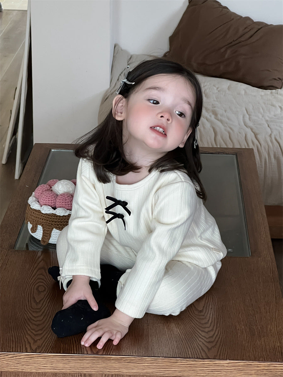 【BABY&KID】可愛いリボン付きＴシャツ、レギンスSK021515