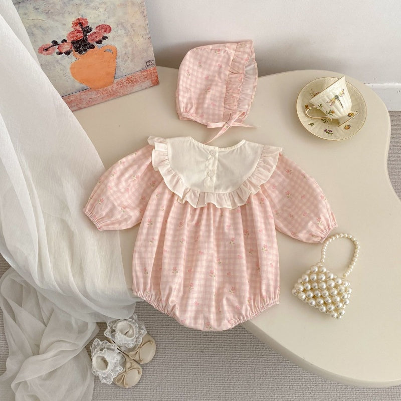 【BABY】スイートチェックロンパース＆帽子SK104106