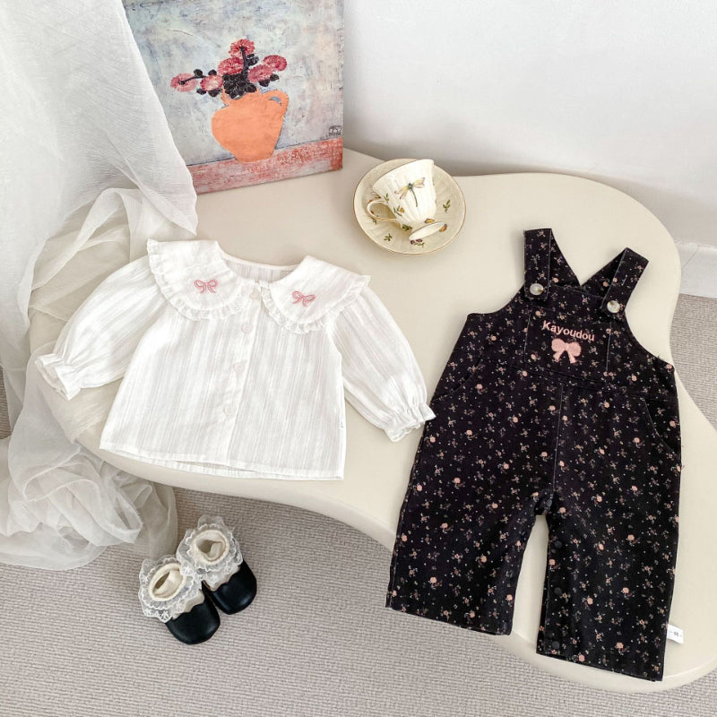 【BABY】リボンサロペット、リボン刺繍襟ブラウスSK100834