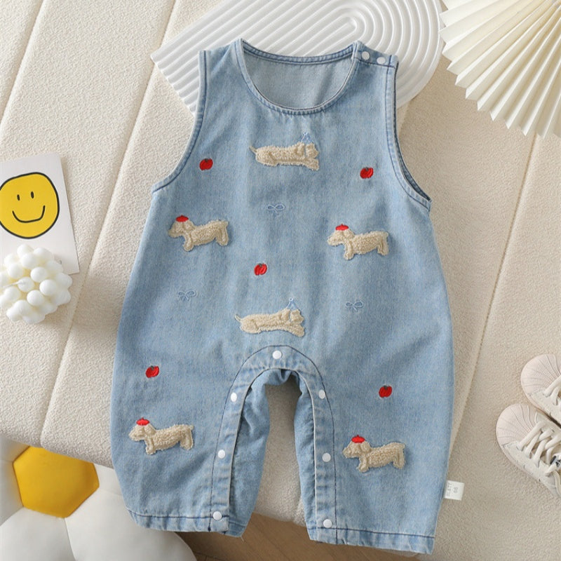 【BABY】りんご&犬柄デニムサロペット、うさぎ刺繍TシャツSK100536