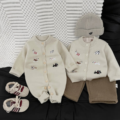 【BABY&KID】冬新作わんちゃん刺繍カバーオール、カーディガンSK103008