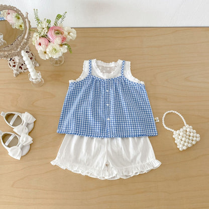 【BABY&KID】夏新作キャミチェックシャツ＆ショートパンツSK105802