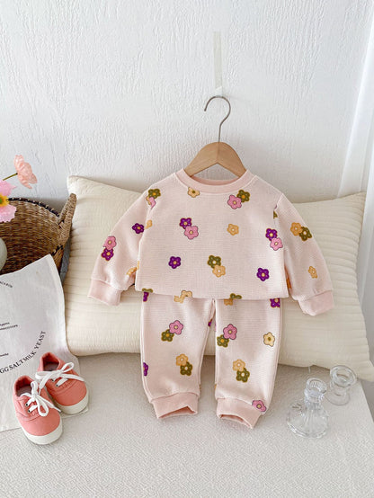 【BABY&KID】ワッフル花柄ピンクセットアップSK022404
