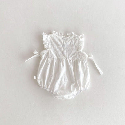 【BABY】夏新作 花柄刺繍サイドリボン ロンパースSK062305
