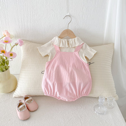 【BABY】夏新作 ピンクサロペット＆トップスセットSK082603