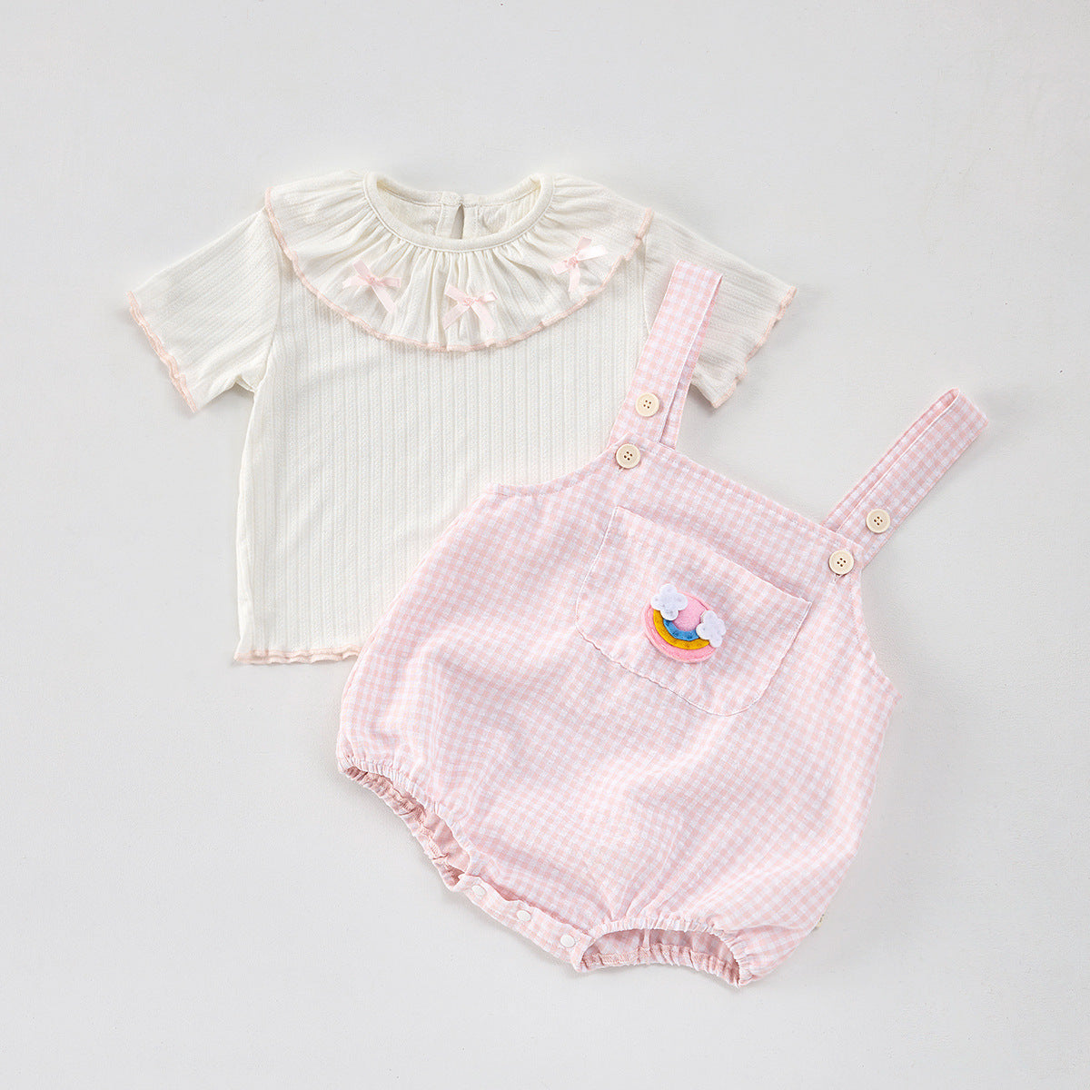 【BABY】夏新作 チェックサロペットロンパース＆TシャツSK092615