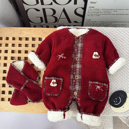 【BABY】冬新作うさぎ蝶結びあったかカバーオール&マフラーSK103222