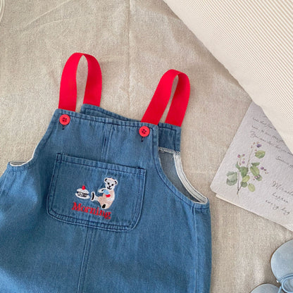 【BABY】夏新作 くま刺繍デニムサロペットSK092624