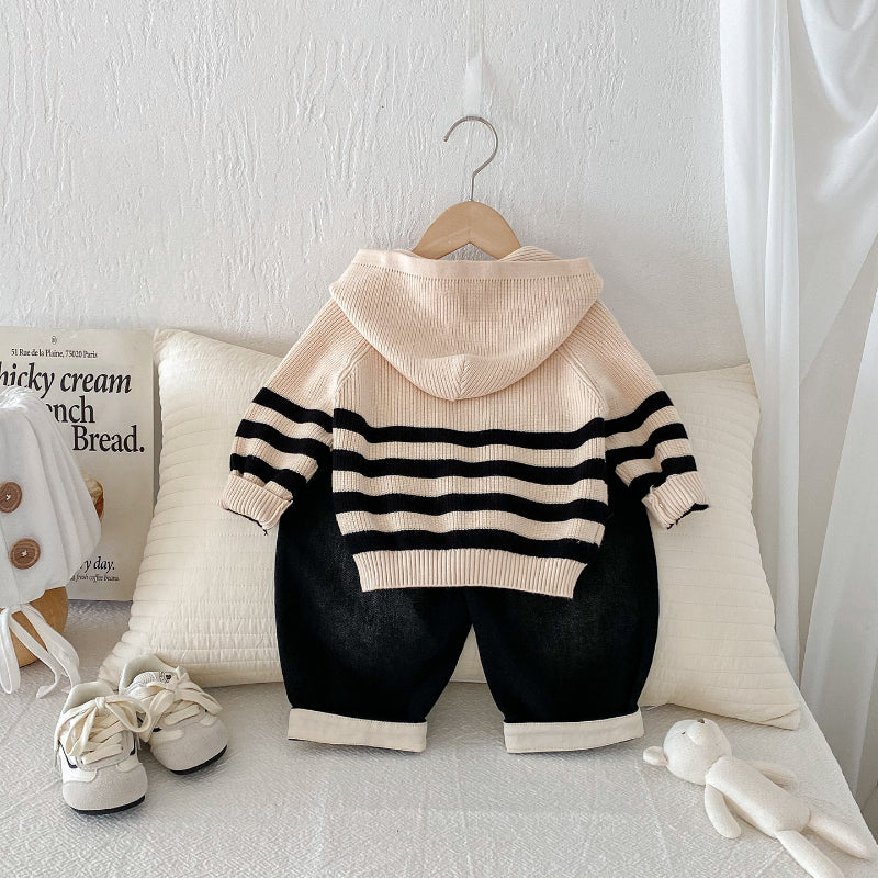 【BABY】ボーダーフーディーニット、デニムパンツSK101433