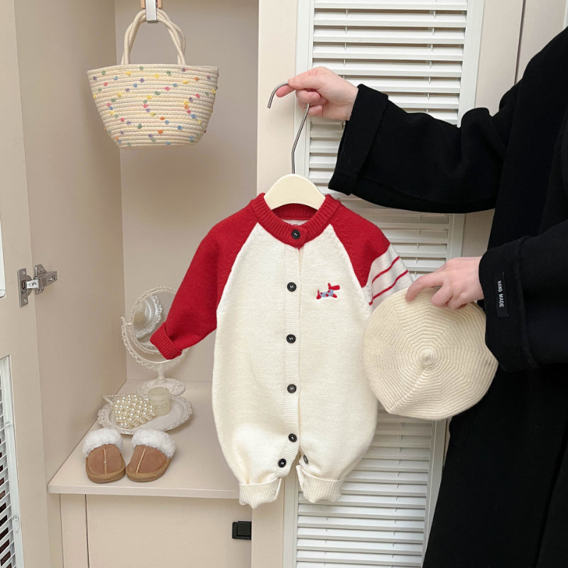 【BABY】冬新作わんちゃん刺繍ニットカバーオールSK103007