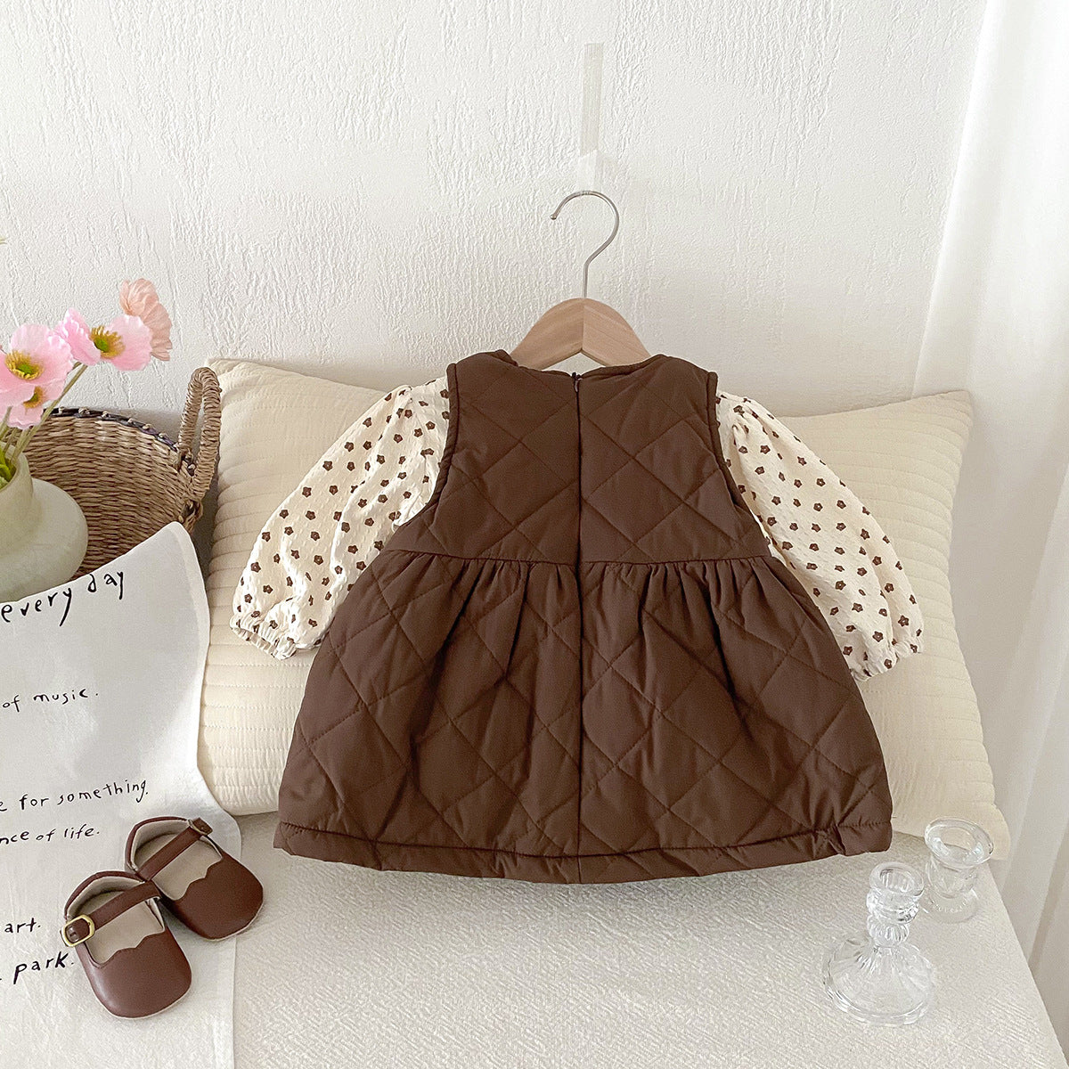 【BABY】冬新作ベルベットの花柄プリンセスドレス2点セットSK11422