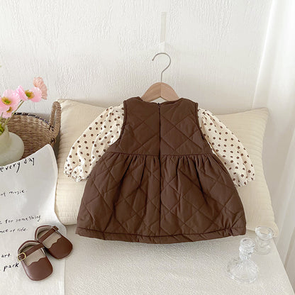 【BABY】冬新作ベルベットの花柄プリンセスドレス2点セットSK11422
