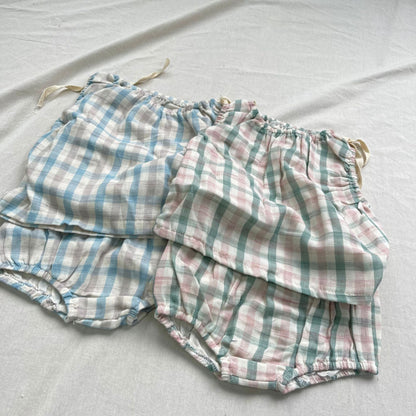 【BABY】チェック柄レースアップベストSK102255