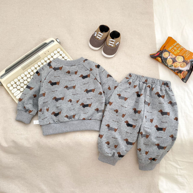 【BABY&KID】キュートなダックスフンドプリントセットアップSK092721