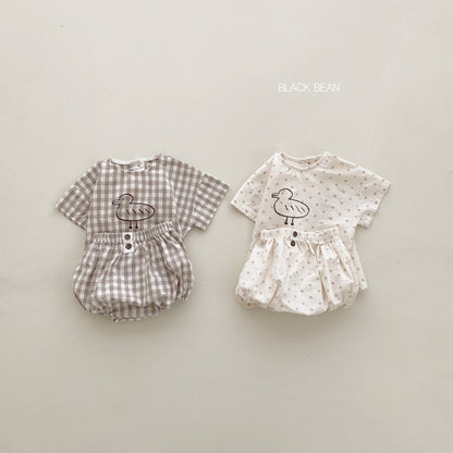 【BABY】夏新作 ドット/チェックあひるプリントセットアップSK010208