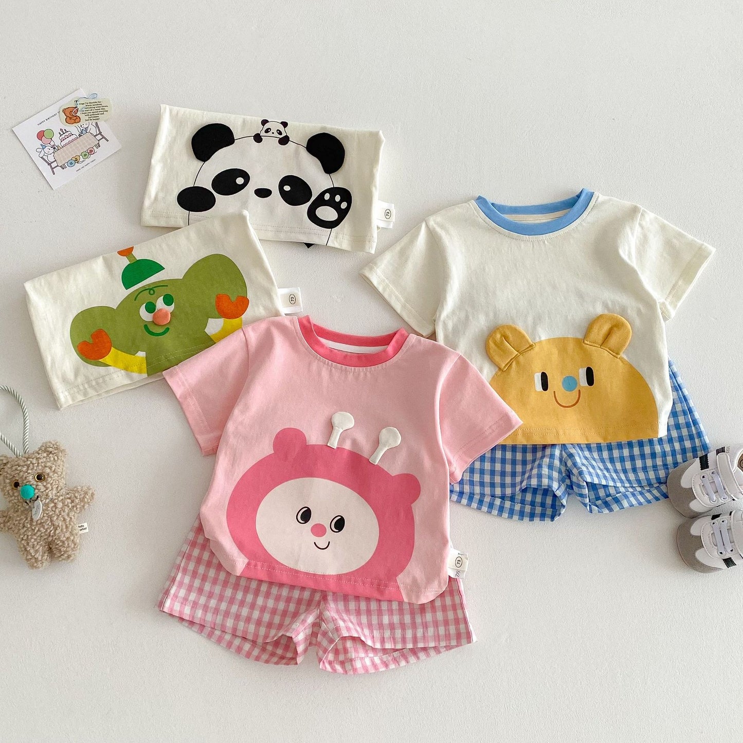 【BABY&KID】夏新作 カートゥーンＴシャツ&チェックパンツSK061803