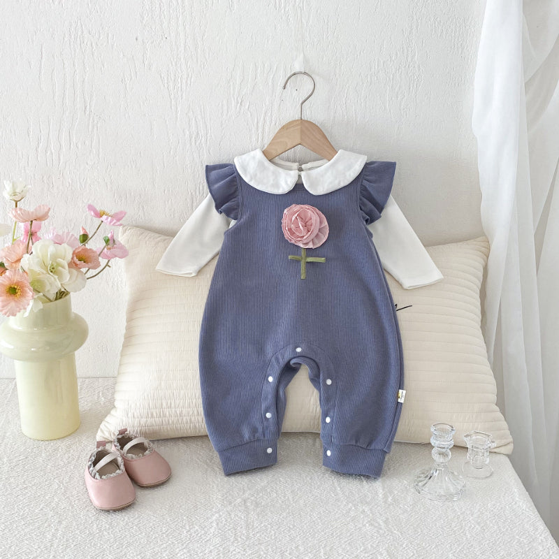 【BABY】立体フラワーフリル袖ロンパース、ドールカラーブラウスSK100832