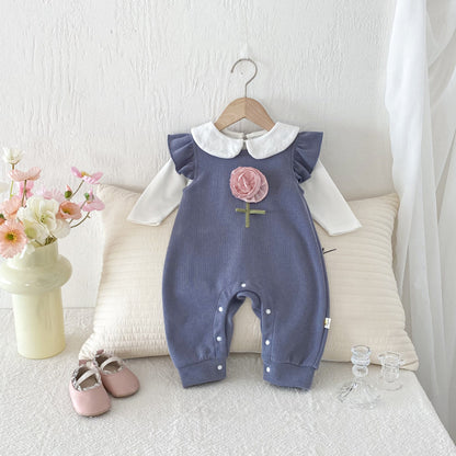 【BABY】立体フラワーフリル袖ロンパース、ドールカラーブラウスSK100832