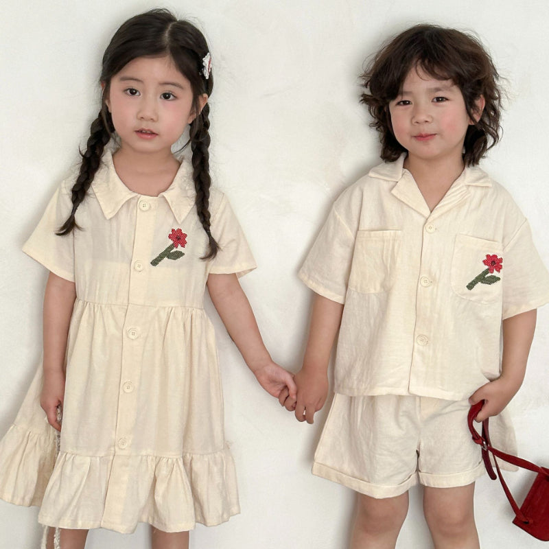 【BABY＆KID】夏新作 フラワー刺繍セットアップ、ワンピースSK063024