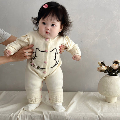 【BABY&KID】韓国風刺繍ニットロンパース、カーディガンSK101835