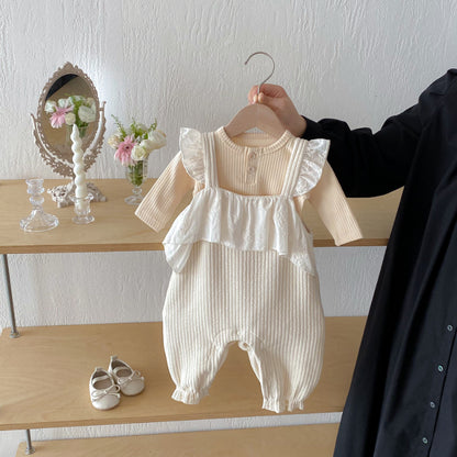 【BABY】コットンリブフリルサロペットロンパースSK100312