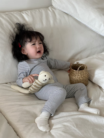 【BABY&KID】韓国風 暖かいボーダーセットアップSK021501