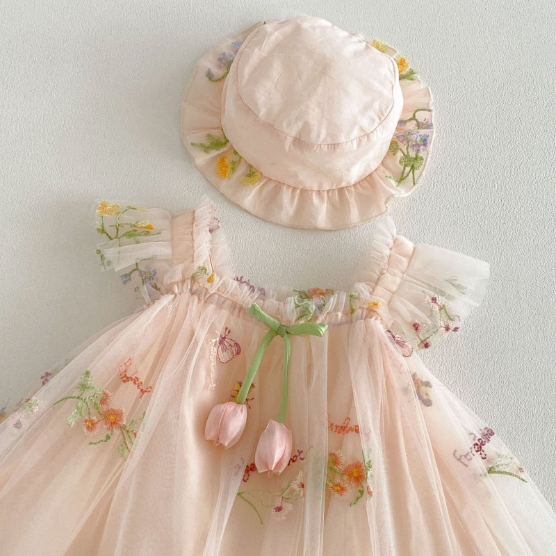 【BABY】夏新作レース刺繍フラワーワンピース＆帽子SK106518