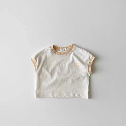 【BABY】夏新作 カラー切り替え英字プリントシャツSK071523