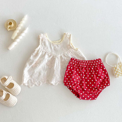 【BABY】夏新作 花刺繍レーストップス＆パンツSK092111